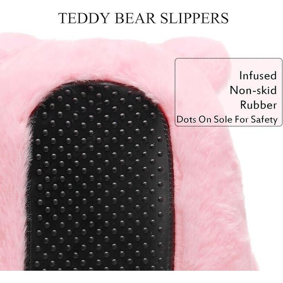 Teddy Bears Slippers For Women Fluffy Shoe Cute House Animal Slippers Fuzzy Pink - Picture 4 of 6